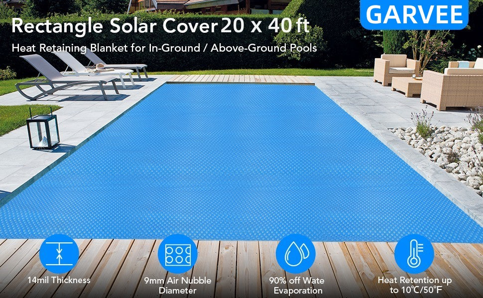 GARVEE 20ft x 40ft Solar Cover Heat Retaining Blanket for Rectangular Swimming Pools 300um
