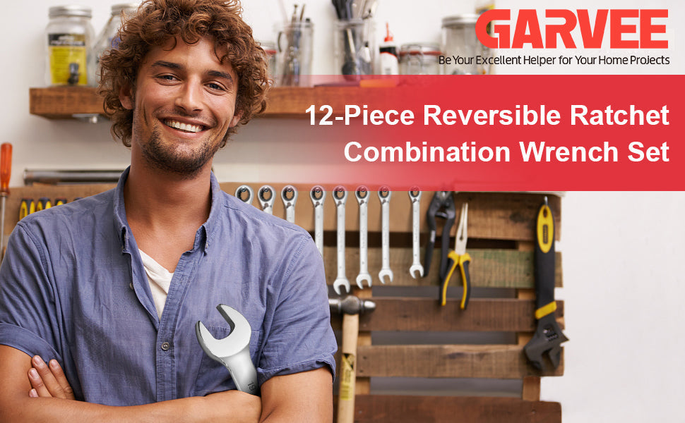 GARVEE 12pcs 8-19mm Reversible Ratcheting Wrench Set