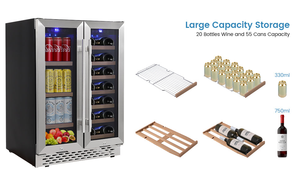 GARVEE 24 Inch Dual Zone Wine and Beverage Refrigerator Wine Cooler with 40 Bottles Wine Capacity