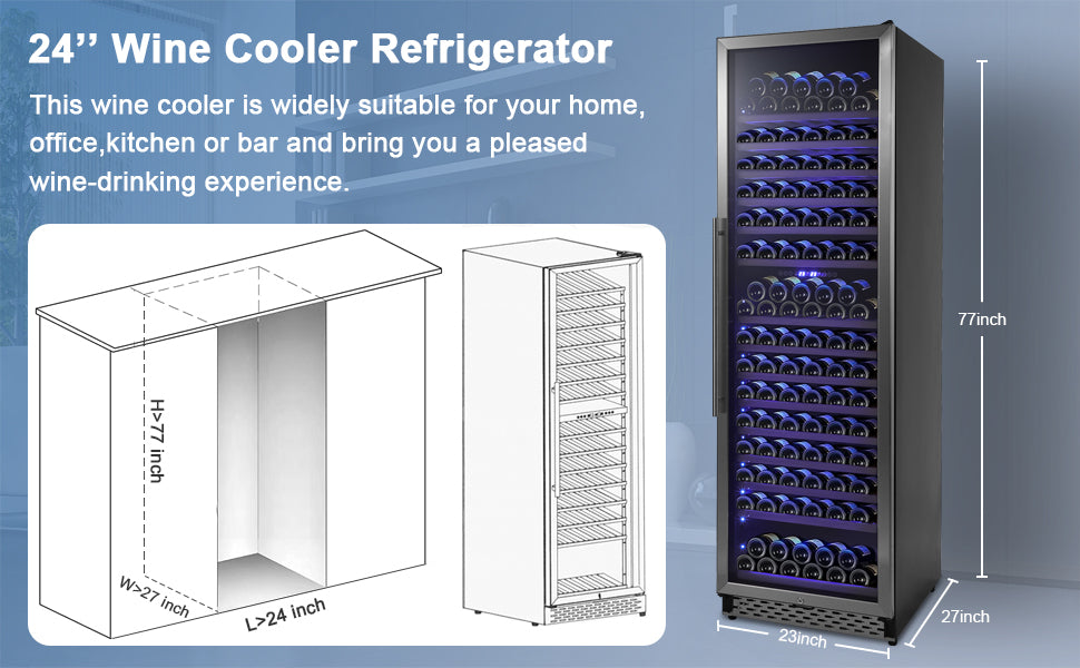 GGARVEE 24 Inch Tall Wine Cooler Refrigerator 187 Bottles Wine Fridge Built-in Freestanding Wine Cooler