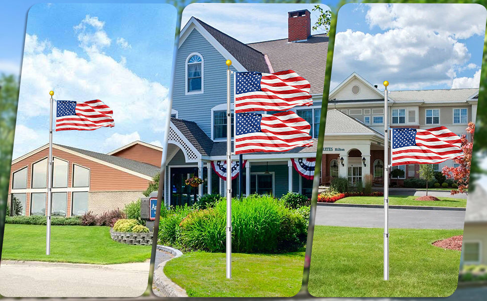 GARVEE 25Ft Telescoping Flag Pole Kit Aluminum Flag Poles with 3x5 USA Flag for Outside Silver