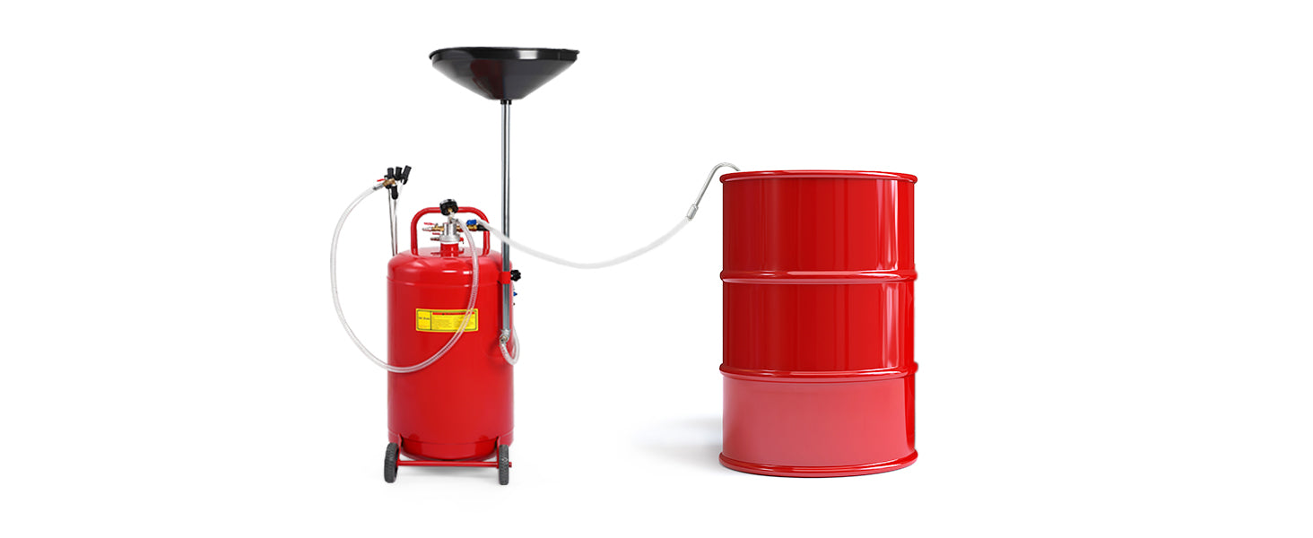 GARVEE 20 Gallon Portable Oil Drain Tank Air Operated & Adjustable Funnel Height with Wheel Red