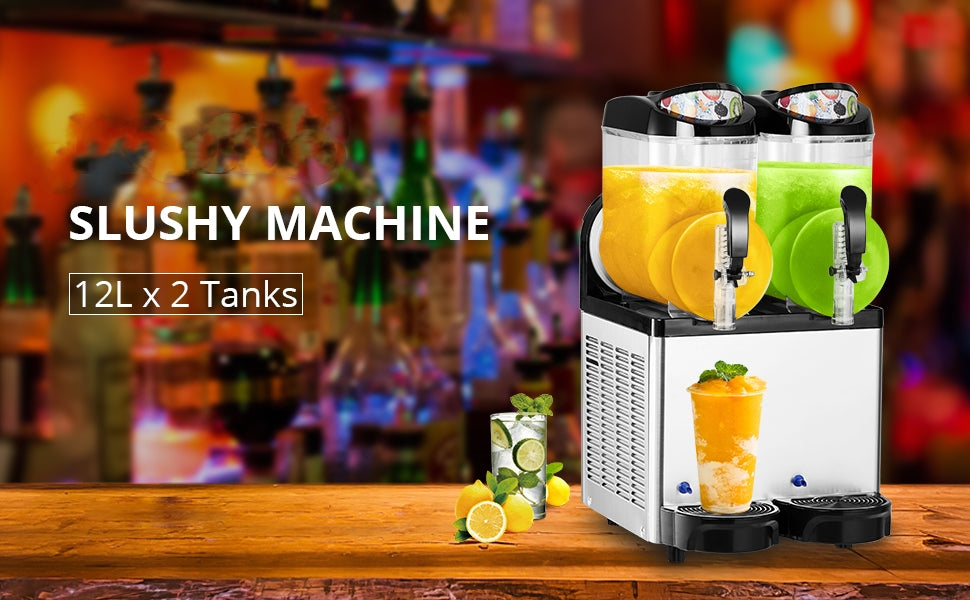 GARVEE 12Lx2 Commercial Slushy Machine Margarita Machine 500W Frozen Drink Machine Food-Grade
