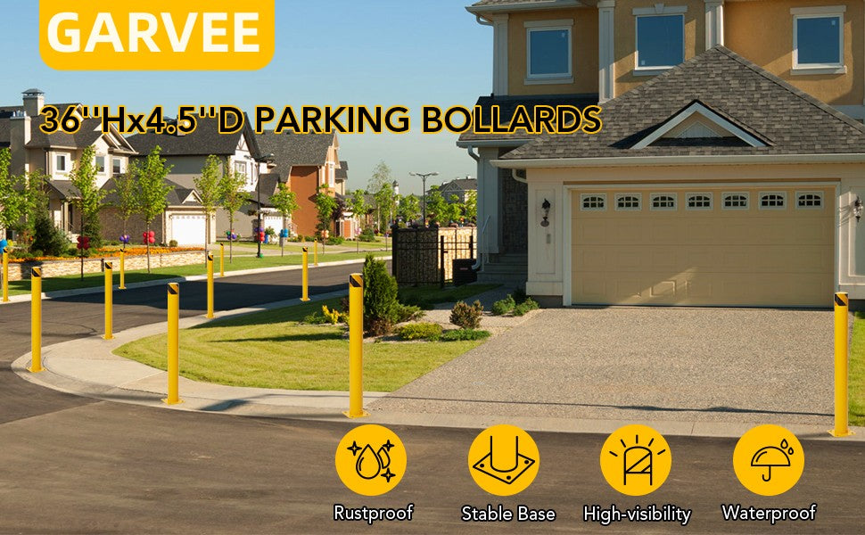 GARVEE 2 Packs Safety Bollard 36 Inch Height Bollard Post for Driveway Barrier Yellow