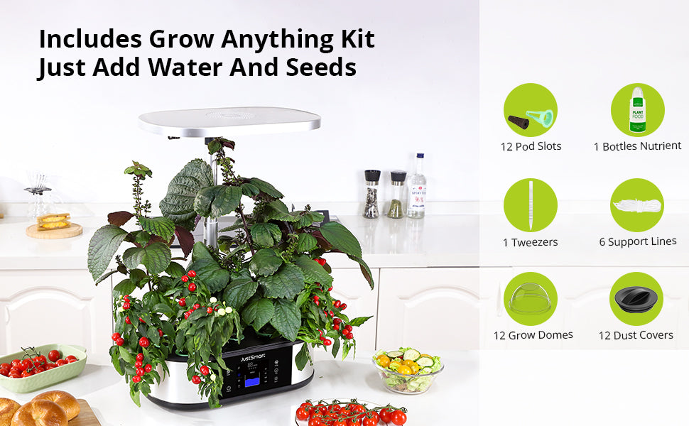 GARVEE JustSmart 12 Pods Hydroponics Growing System Indoor Garden Up to 30 inch with 30W 120 LED Grow Light