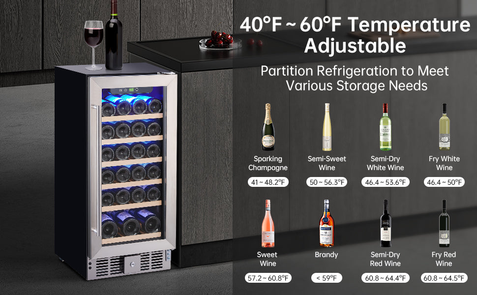 GARVEE 30 Bottles Wine Fridge Wine Cooler Refrigerator with 40～60°F Digital Temperature Control
