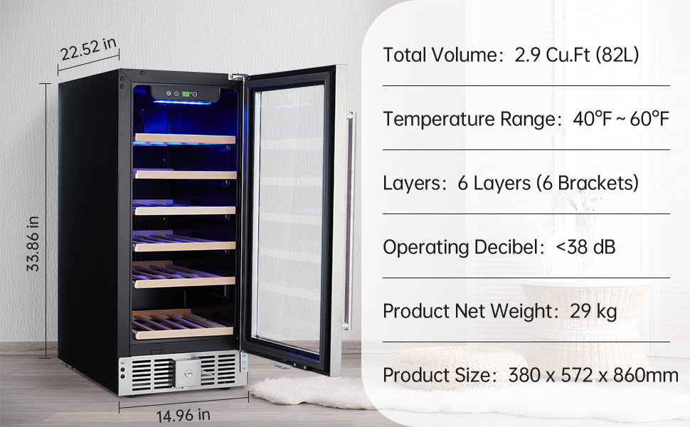 GARVEE 30 Bottles Wine Fridge Wine Cooler Refrigerator with 40～60°F Digital Temperature Control