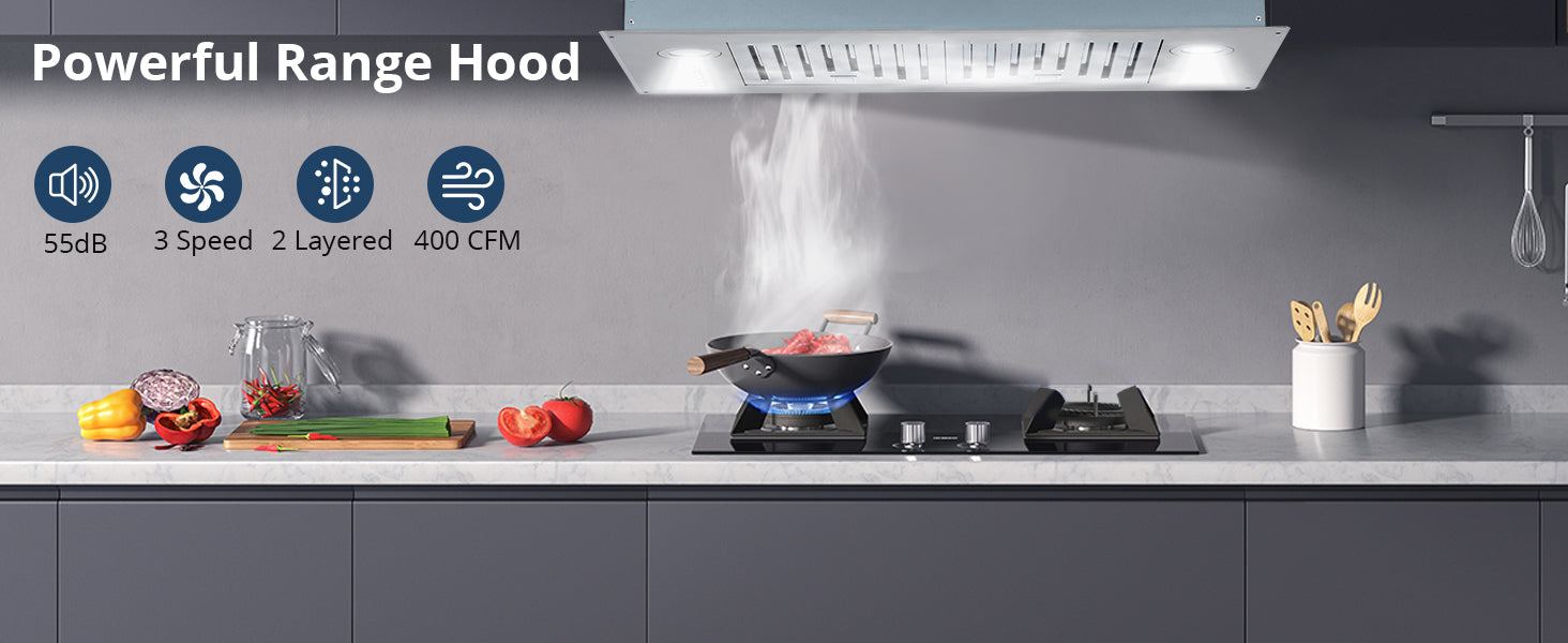 GARVEE 30 Inch Range Hood Built-in Kitchen Vent Hood with Stainless Steel Baffle filters