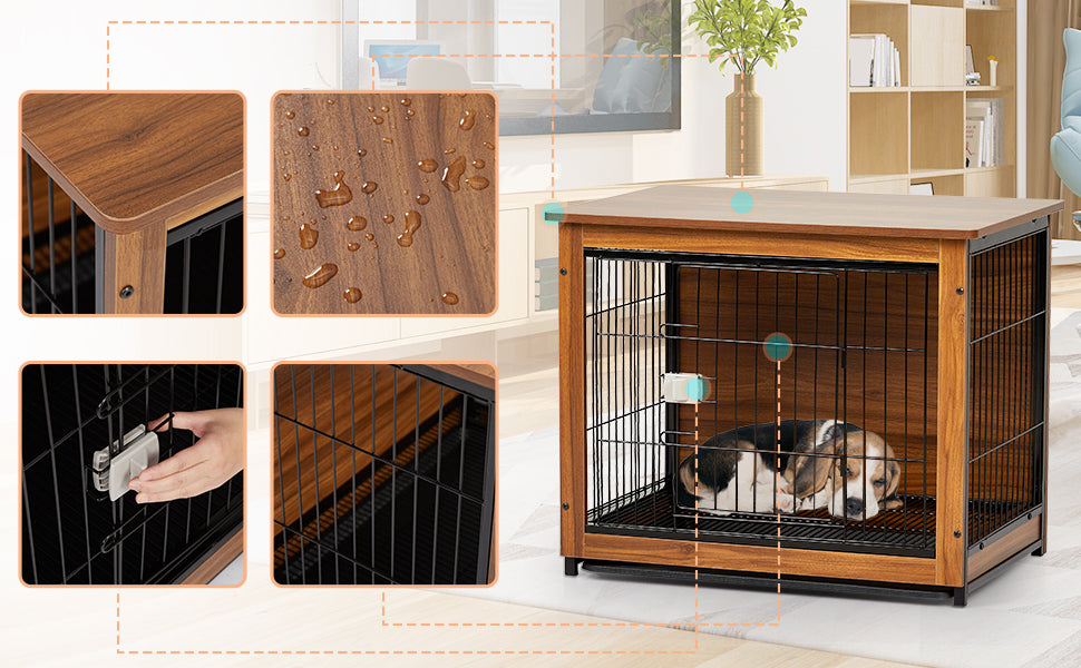 GARVEE 31 Inch Wooden Dog Crate Furniture Dog Crate End Table with Pull-Out Tray for Dogs