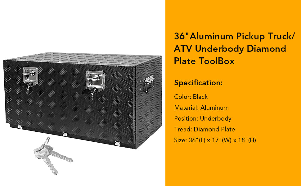 GARVEE 36 Inch Heavy Duty Aluminum Diamond Plate Tool Box Chest Box Pick Up Truck Trailer Toolbox