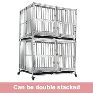 GARVEE 38 Inch Heavy Duty Dog Crate with Wheels Full Stainless Steel Double Door Removable Tray