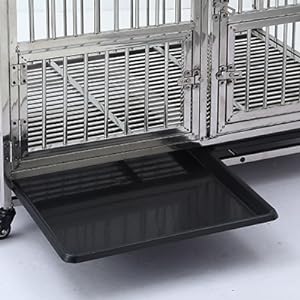 GARVEE 38 Inch Heavy Duty Dog Crate with Wheels Full Stainless Steel Double Door Removable Tray