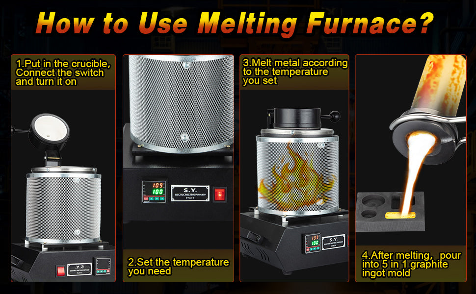 GARVEE 3+1KG Gold Melting Furnace 2100℉ Digital Electric Smelter Kit for Melt Scrap Black Belt Mesh