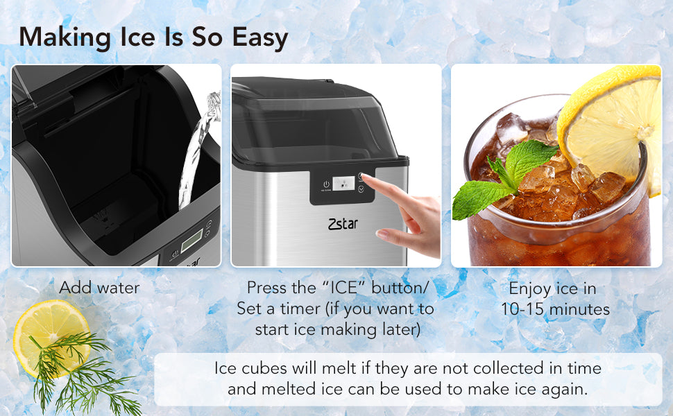 GARVEE Zstar Nugget Ice Maker Stainless Steel Countertop Ice Machine with 44Lbs/24H Output