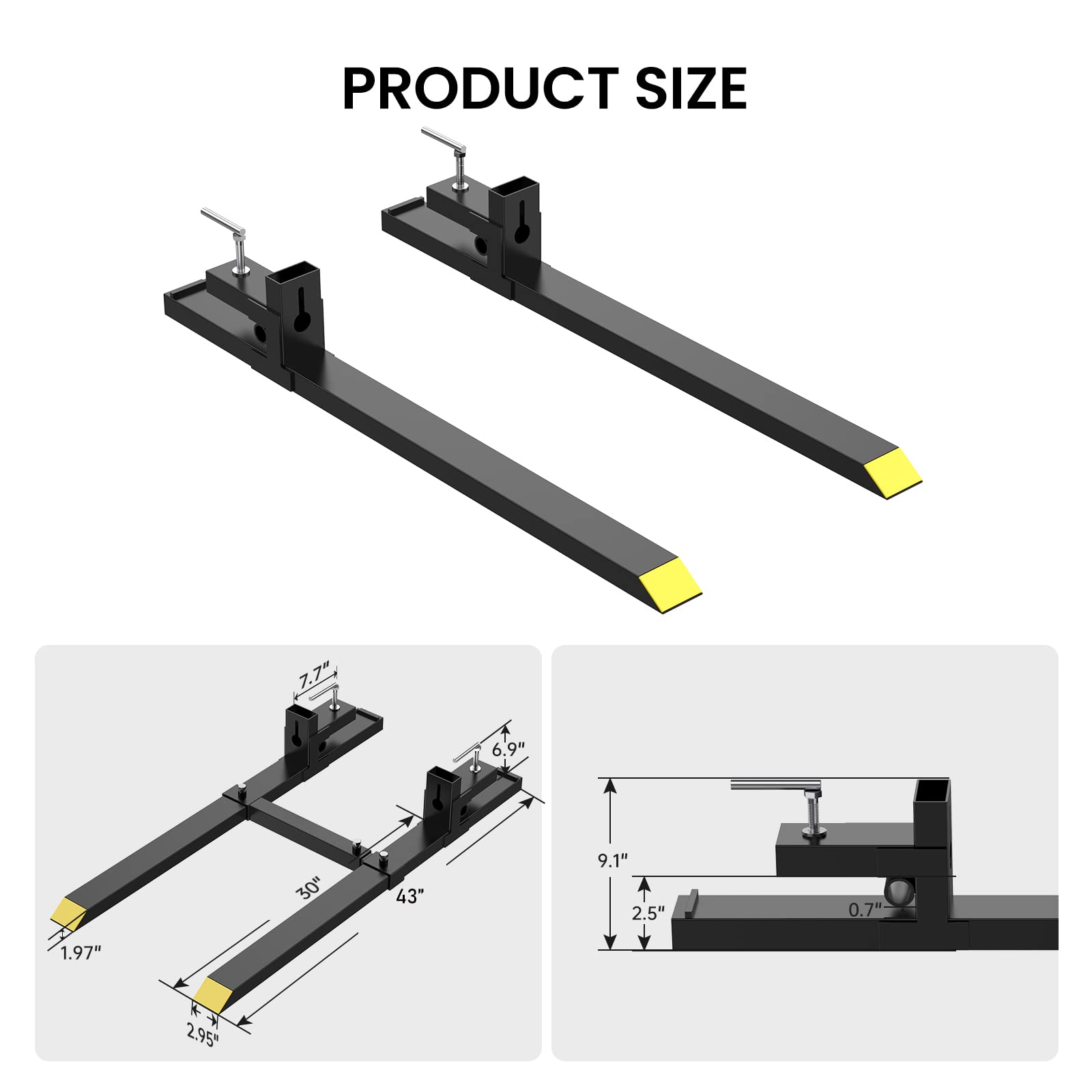 GARVEE 1500lbs Clamp on Pallet Forks 43 inch Heavy Duty Fork Rack for Loader Bucket Skidsteer Tractor