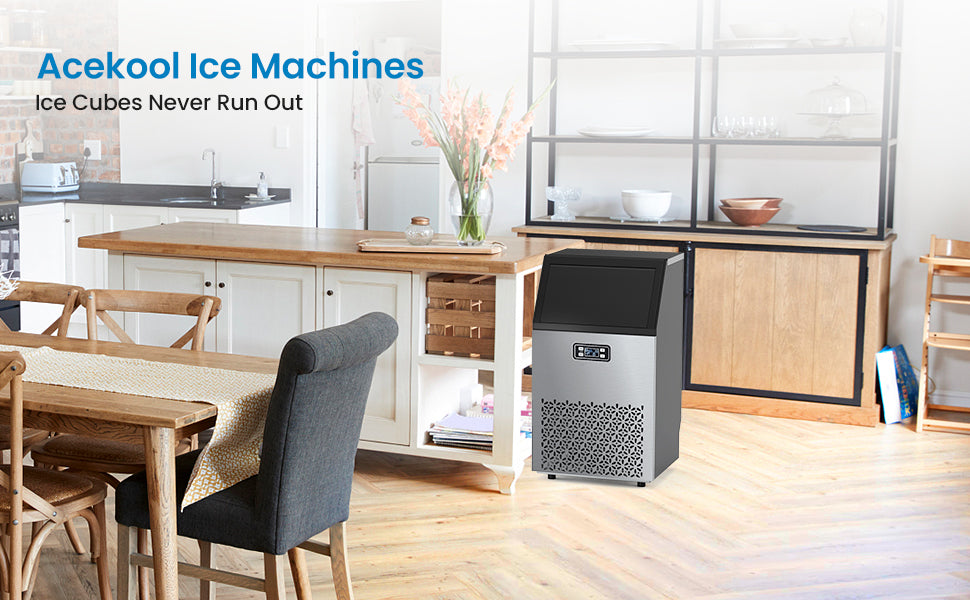 GARVEE Acekool Commercial Ice Maker Machine Under Counter 100LBS/24H with 33LBS Ice Bin Stainless Steel Ice Machine