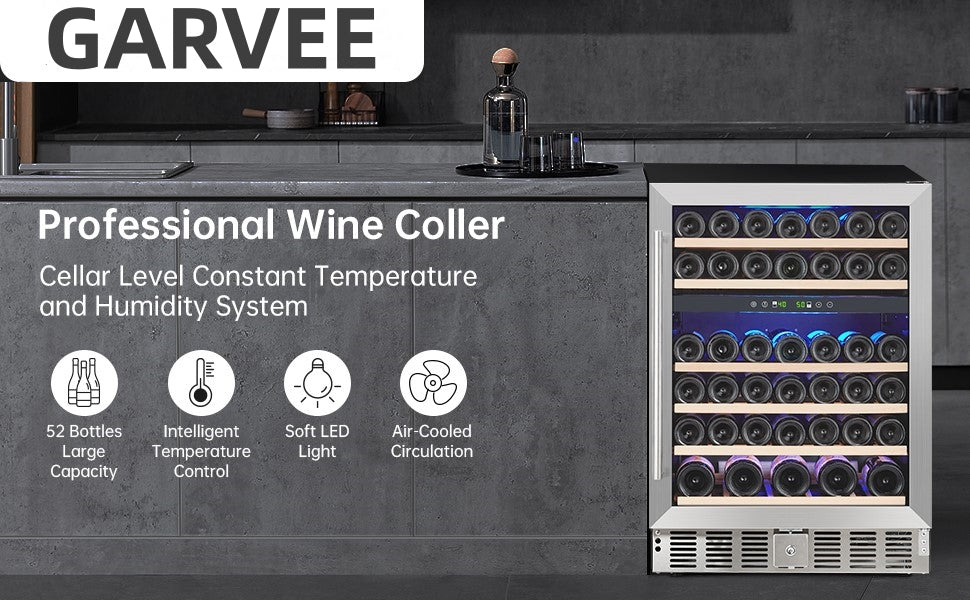 GARVEE 52 Bottles Wine Fridge Dual Zone Wine Cooler Refrigerator with Digital Temperature Control