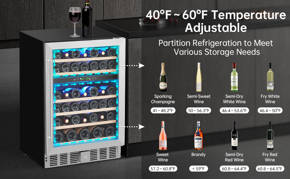 GARVEE 52 Bottles Wine Fridge Dual Zone Wine Cooler Refrigerator with Digital Temperature Control
