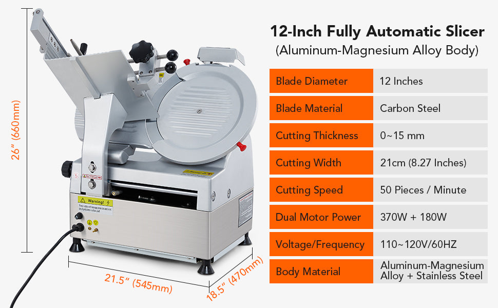 GARVEE Automatic Meat Slicer 550W Deli Slicer with 12 Inch Carbon Steel Blade Meat Slicer Machine