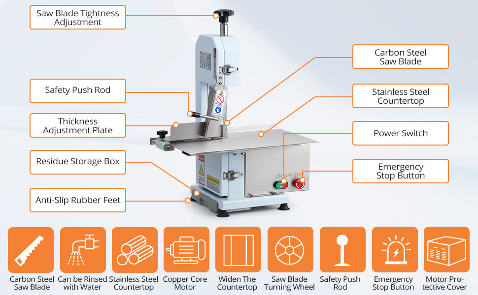 GARVEE Meat Saw for Butchering 550W Bone Saw Machine 0.39～5.7 Inches Cutting Thickness