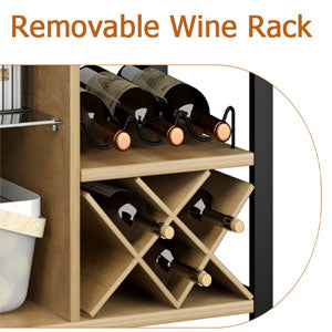 GARVEE 55 Inch Wine Bar Cabinet Farmhouse Wood Coffee Bar Cabinet with Wine Rack NAT-Brown