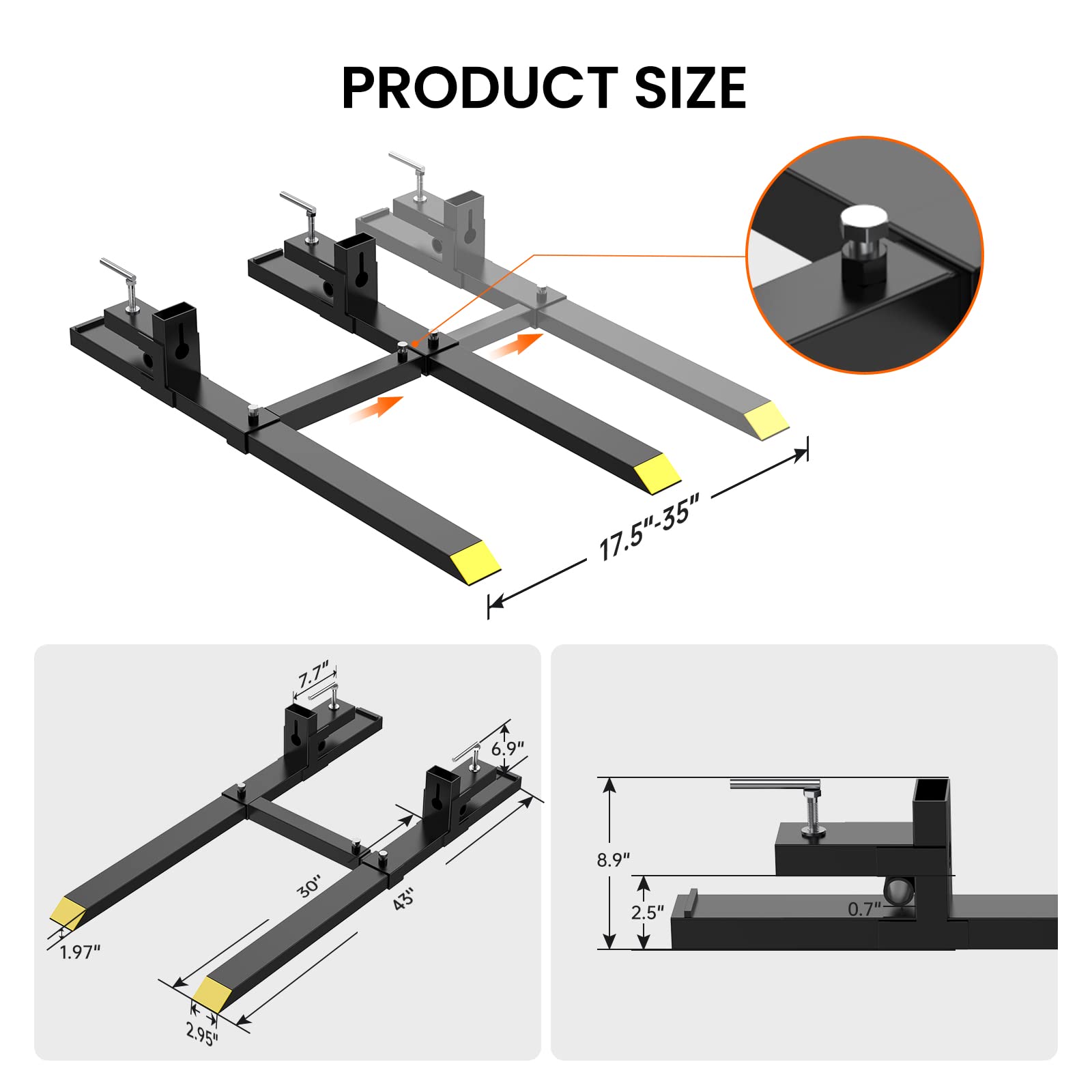 GARVEE 4000lbs Clamp on Pallet Forks 60 inch Heavy Duty Fork Rack with Adjustable Stabilizer Bar for Loader Bucket Skidsteer Tractor