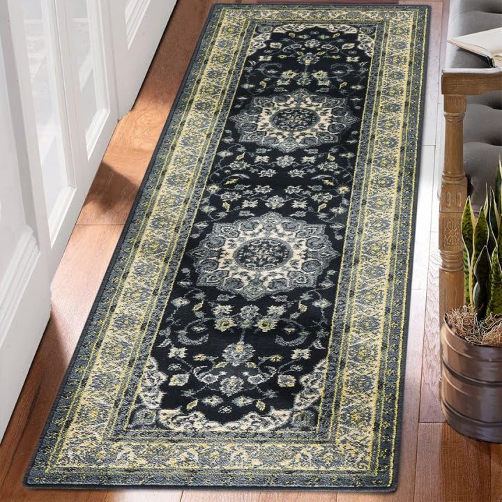 Garvee Runner Rugs for Hallway 2x6 Kitchen Rugs Non Slip Vintage Area Rug Oriental Traditional Area Rug Medallion Collection Non-Shedding Rugs for Living Room Bedroom Dining Room Indoor,Grey/Yellow