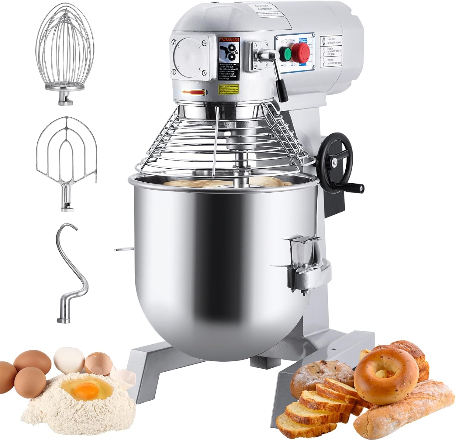 GARVEE 10QT Commercial Food Mixer, Professional Large Stand Mixer With 3-Speed Adjustable, Heavy Duty Electric Dough Mixer for Restaurant Industrial Grade, Steel Bowl, Dough Hooks