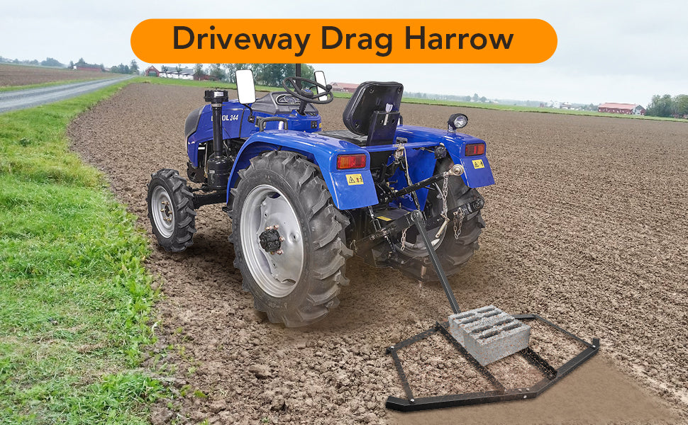 GARVEE 74 Inch ATV Drag Harrow with 2 Adjustable Bars Driveway Drag Grader for Landscape Leveling
