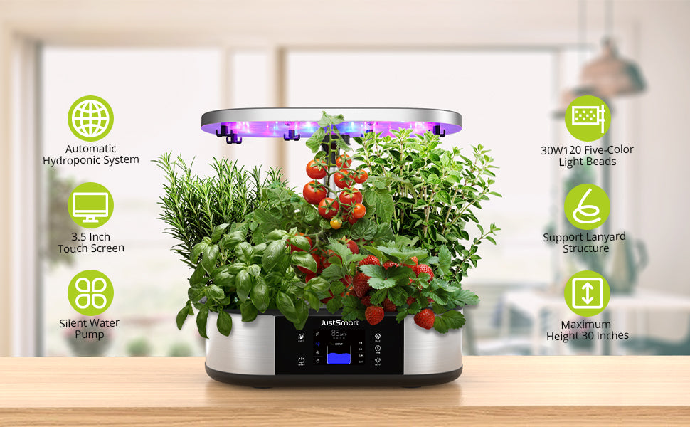 GARVEE JustSmart 12 Pods Hydroponics Growing System Indoor Garden Up to 30 inch with 30W 120 LED Grow Light