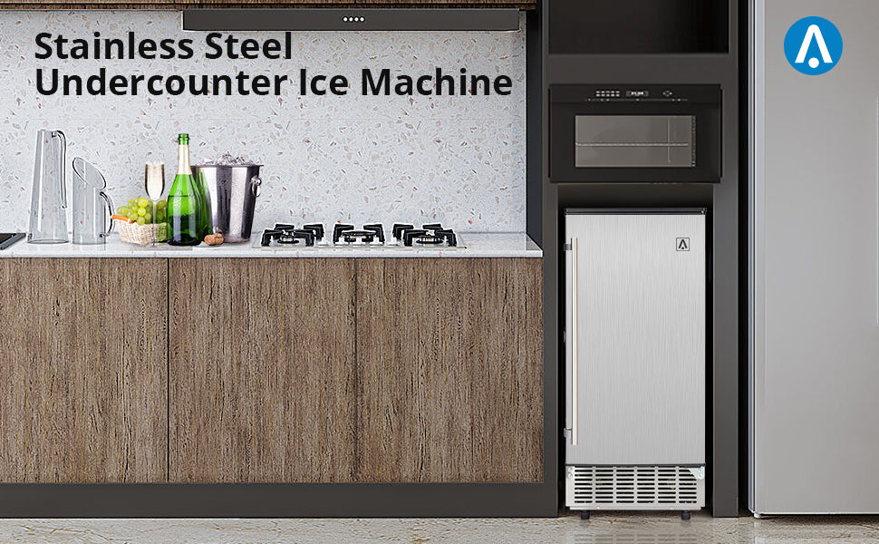 WHIZMAX WHIZMAX Commercial Ice Maker Machine Under Counter 150LBS/24H with 33LBS Ice Bin Stainless Steel Ice Machine