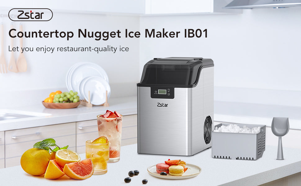 WHIZMAX WHIZMAX Nugget Ice Maker Stainless Steel Countertop Ice Machine with 44Lbs/24H Output