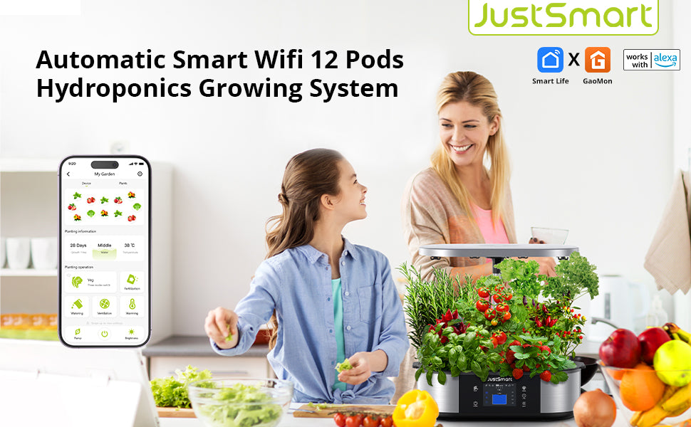 GARVEE JustSmart WiFi 12 Pods Hydroponics Growing System with APP Controlled Indoor Garden Up to 30 inch