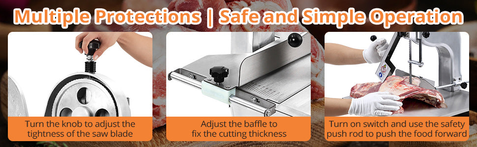 GARVEE Meat Saw for Butchering 750W Bone Saw Machine 0.39～6.7 Inches Cutting Thickness