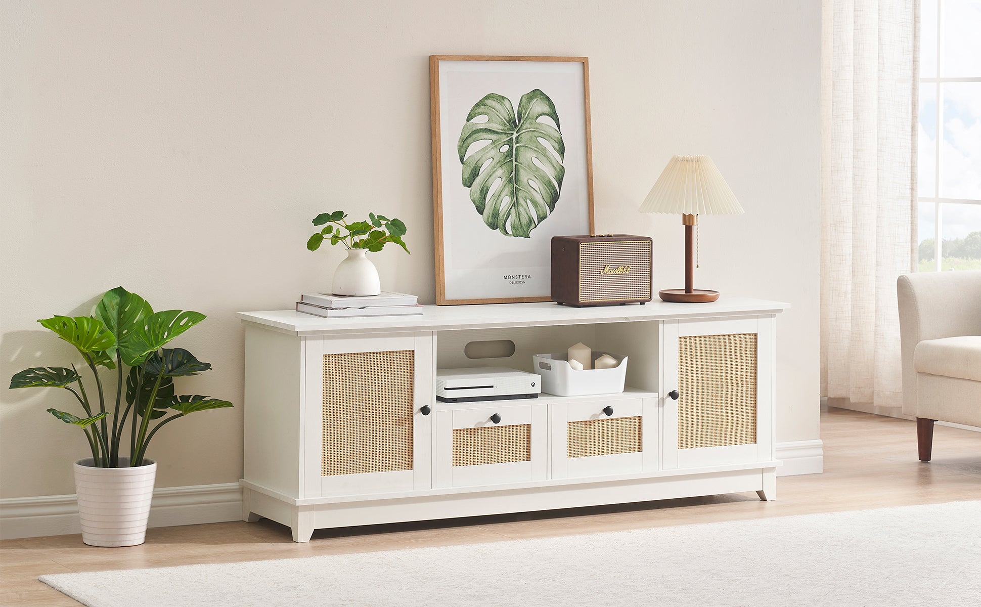 CuisinSmart Modern Rattan TV Stand Overview