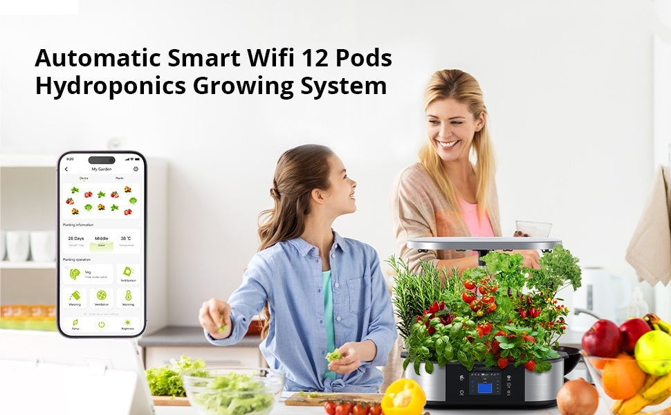 12 Pods Smart Hydroponics Growing System, 36W LED,APP Controlled