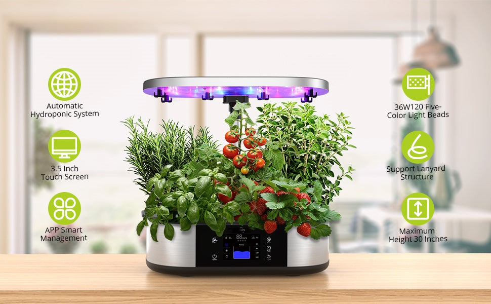 12 Pods Smart Hydroponics Growing System, 36W LED,APP Controlled