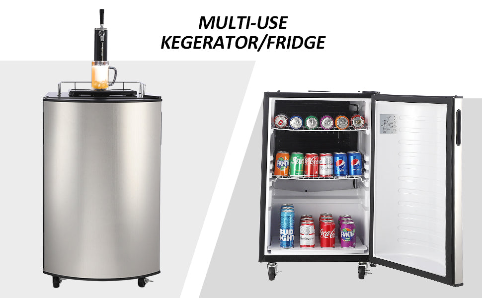 GARVEE Beer Kegerator Single Tap Draft Beer Dispenser Full Size Keg Refrigerator With Shelves silver