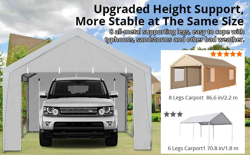 GARVEE Carport 10×20 FT Heavy Duty Car Canopy with Ventilated Windows Portable Garage Boat Tent