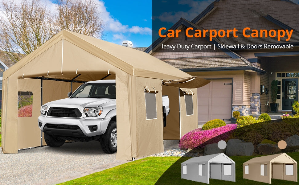 GARVEE Carport 13×20 FT Heavy Duty Car Canopy with Ventilated Windows Portable Garage Boat Tentt