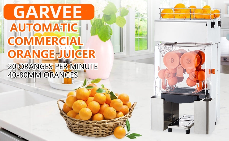 GARVEE Commercial Juicer Machine 110V  Automatic Feeding Juice Extractor 120W Orange Squeezer Silver