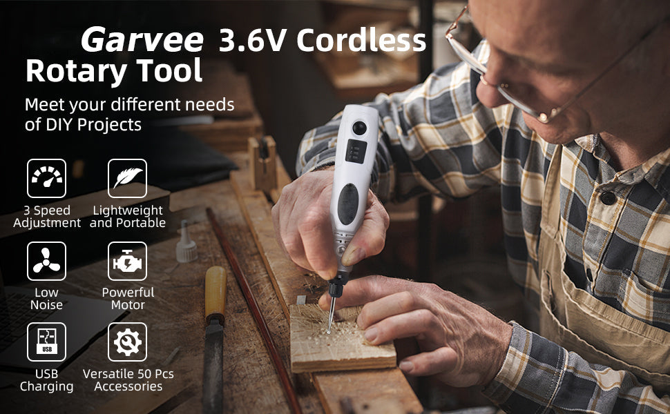 GARVEE Cordless Rotary Tool Kit 3.6V USB Rechargeable 50 Accessories