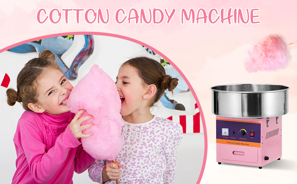GARVEE Cotton Candy Machine Commercial 1000W Electric Cotton Candy Machine Cotton Candy Maker Pink
