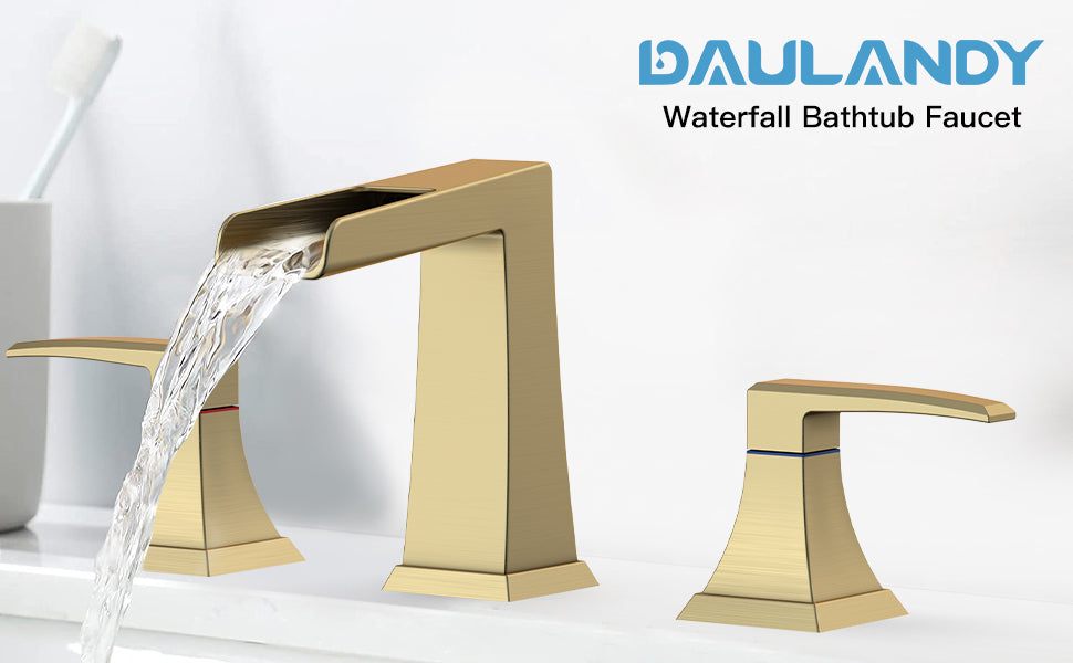 GARVEE Waterfall Bathtub Faucet Brushed Gold Widespread Bathtub Faucet Set for 3 Hole with Water Supply Lines