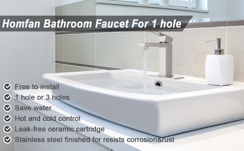 Brushed Nickel Bathroom Sink Faucet for 1 or 3 Holes Modern Single Handle Bathroom Faucet