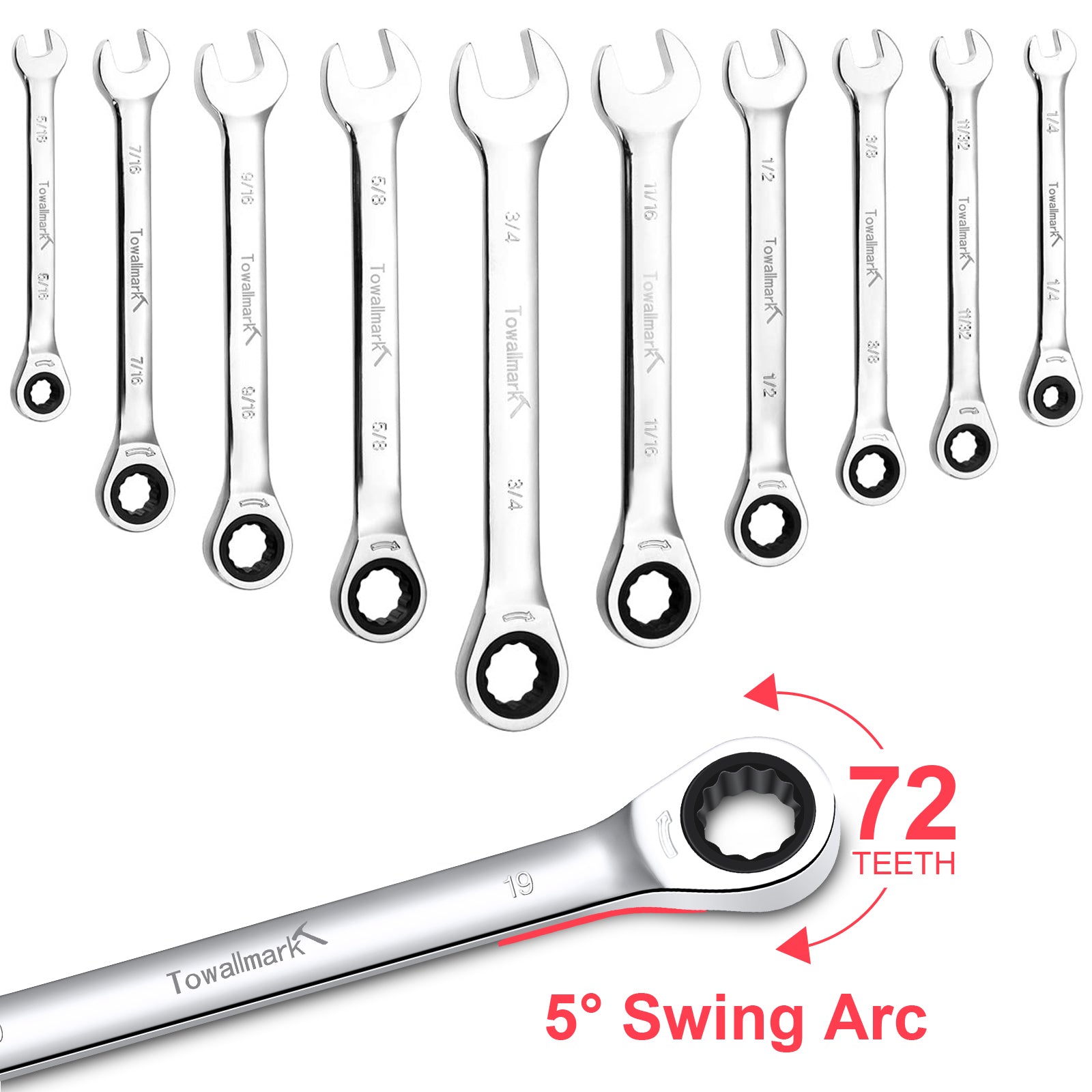 GARVEE TOWALLMARK 20-Piece SAE Metric Ratcheting Combination Wrench Set Ratchet Wrenches Set