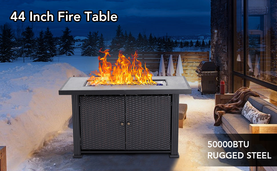 GARVEE PIONEERWORKS 44 Inch Propane Fire Pit Table 50000BTU Rectangle Table with Double Sided Cover