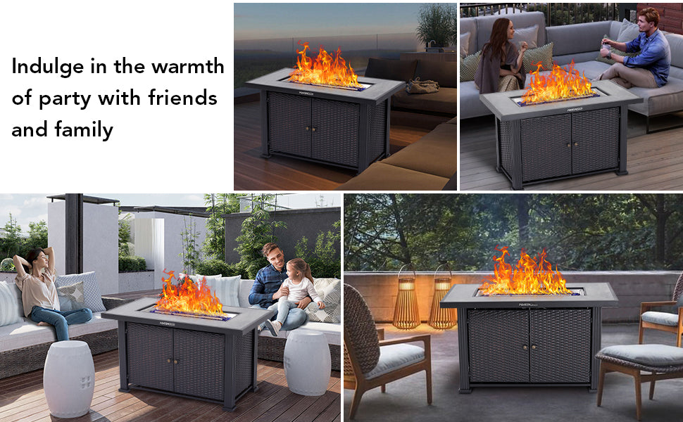 GARVEE PIONEERWORKS 44 Inch Propane Fire Pit Table 50000BTU Rectangle Table with Double Sided Cover