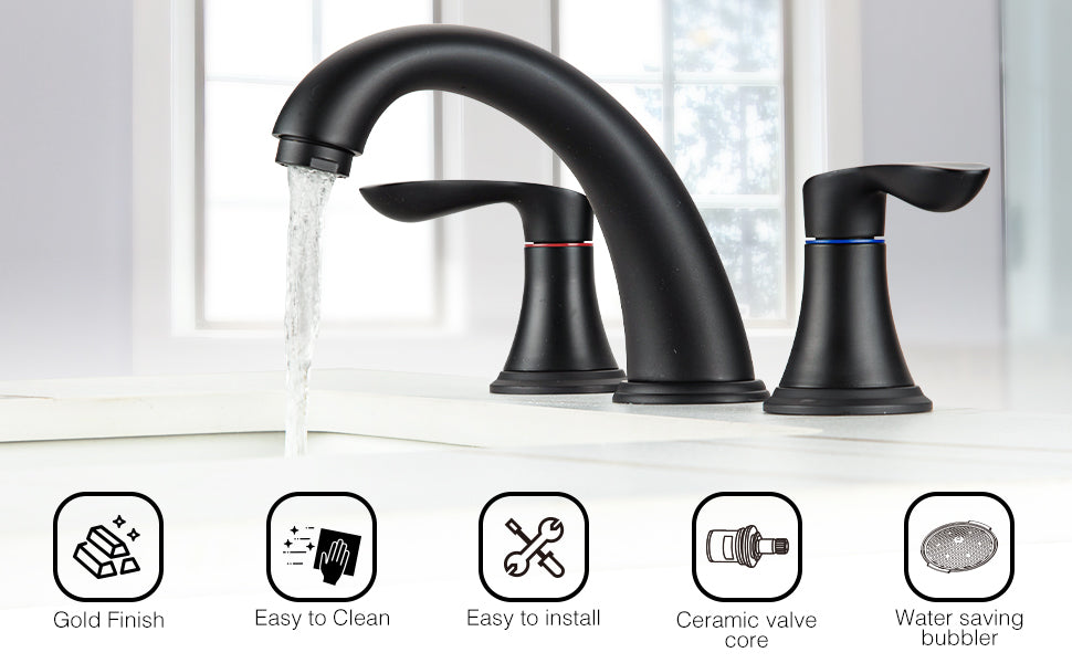 GARVEE Bathroom Faucet 8 Inch Bathroom Faucets for Sink 3 Hole Widespread Matte Black Bathroom Faucet