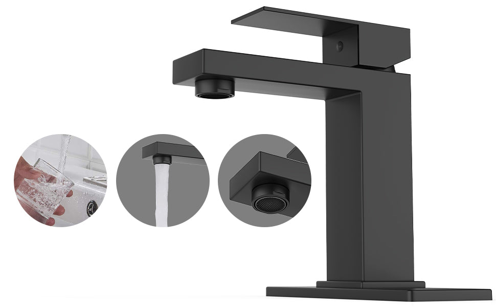 GARVEE Matte Black Bathroom Sink Faucet for 1 or 3 Hole Pop Up Drain Stopper & Water Supply Hoses No-Lead